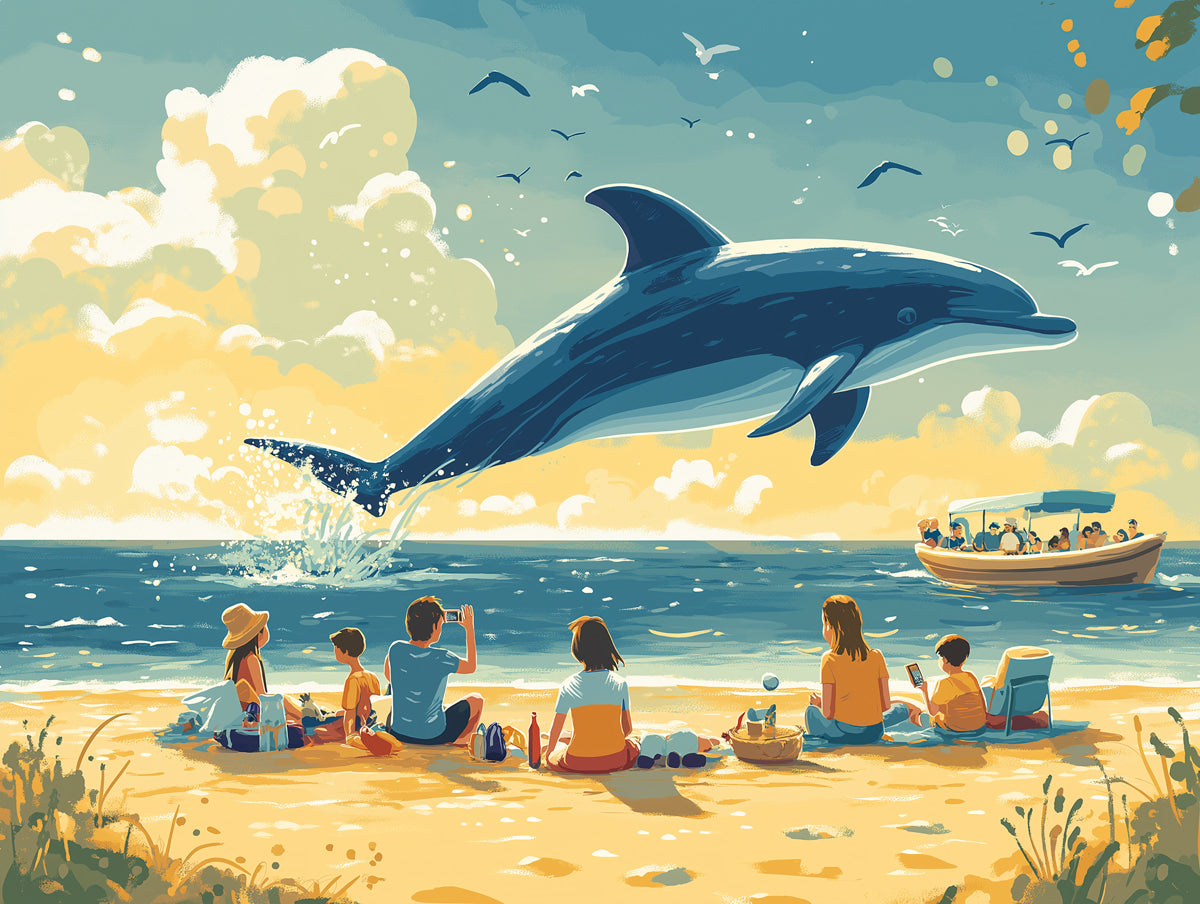 Dolphin and Beachgoers | Various Colors (Blue, Yellow, etc.) of Dolphin and Beachgoers