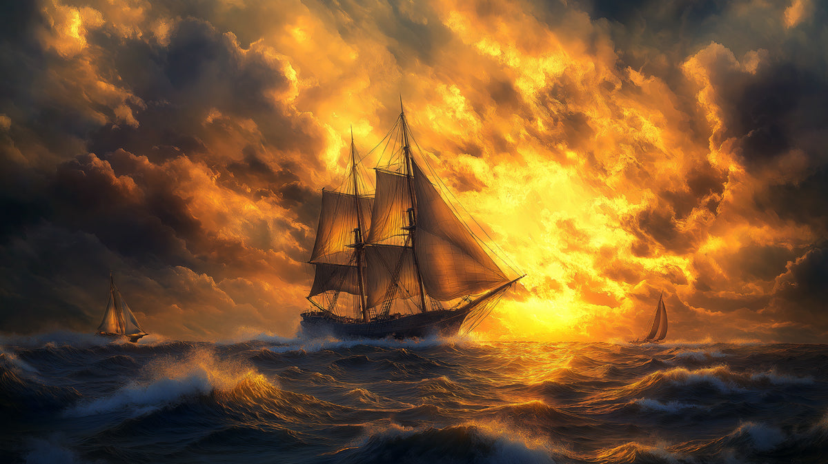 Stormy Sea with Ship| Various Colors (Orange, Brown, etc.) of Stormy Sea