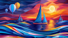 Colorful Sailboats and Waves| Various Colors (Orange, Blue, Purple, etc.) of Sailboats