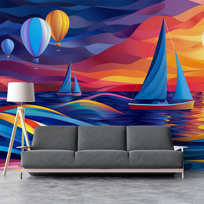 Colorful Sailboats and Waves| Various Colors (Orange, Blue, Purple, etc.) of Sailboats