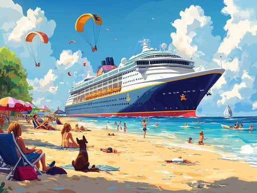 Cruise Ship and Beach | Various Colors (Blue, White, etc.) of Cruise Ship and Beach