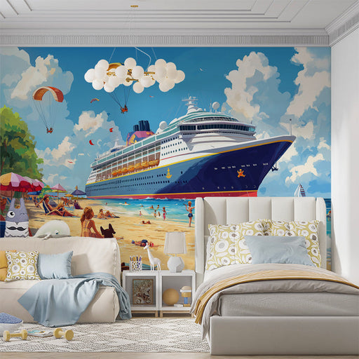 Cruise Ship and Beach | Various Colors (Blue, White, etc.) of Cruise Ship and Beach