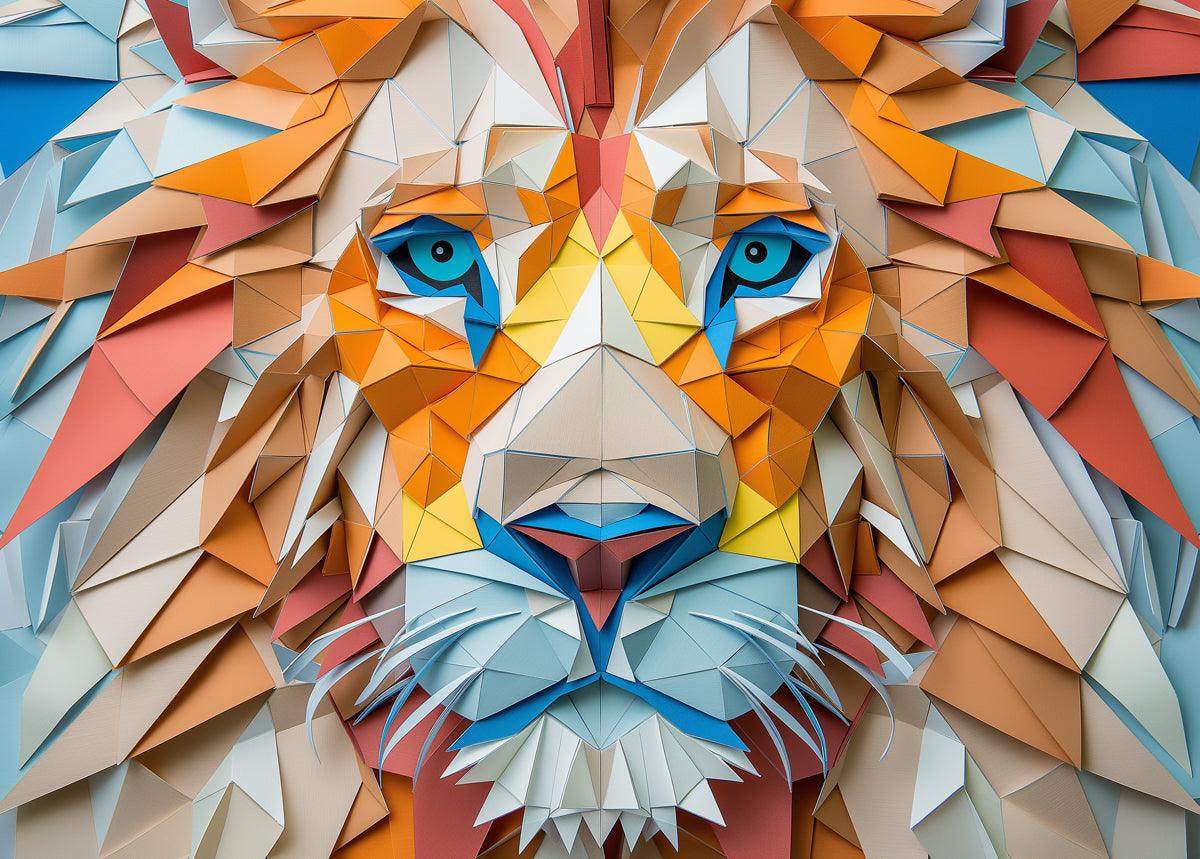 Geometric Lion Mural Wallpaper in Room | Various Colors (Orange, Blue, etc.) of Lion