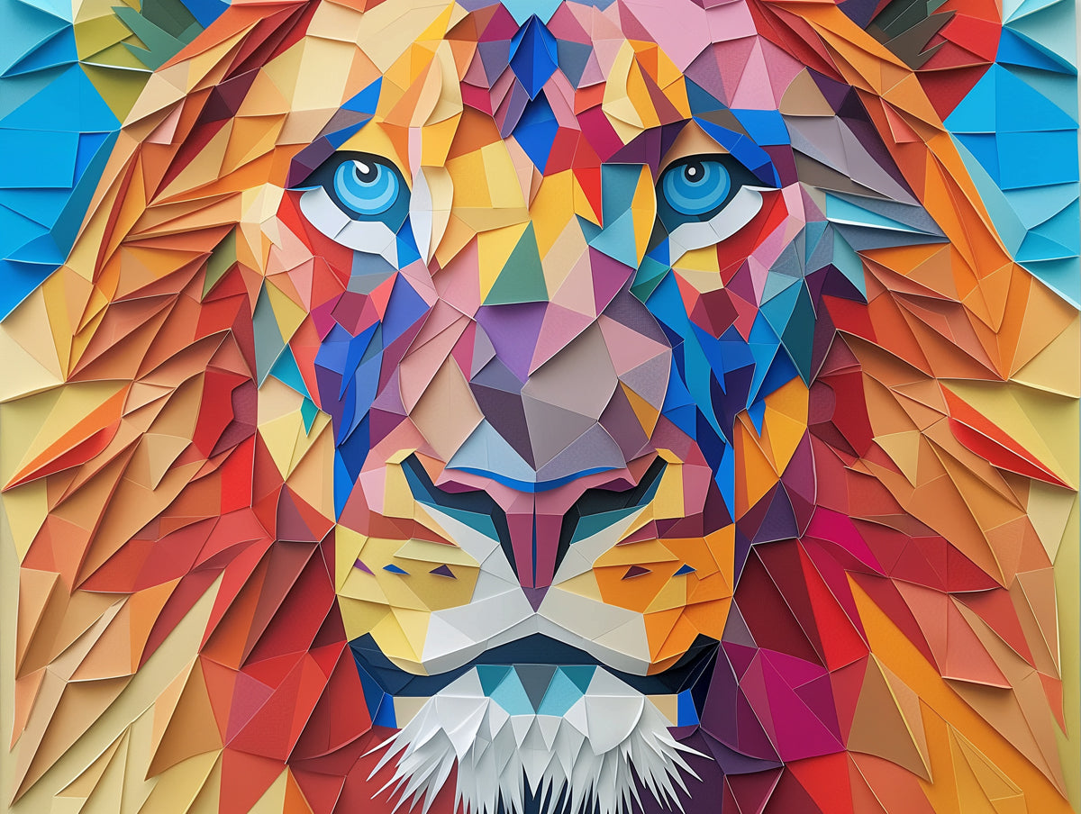 Geometric Lion Mural Wallpaper in Room | Various Colors (Orange, Blue, etc.) of Lion