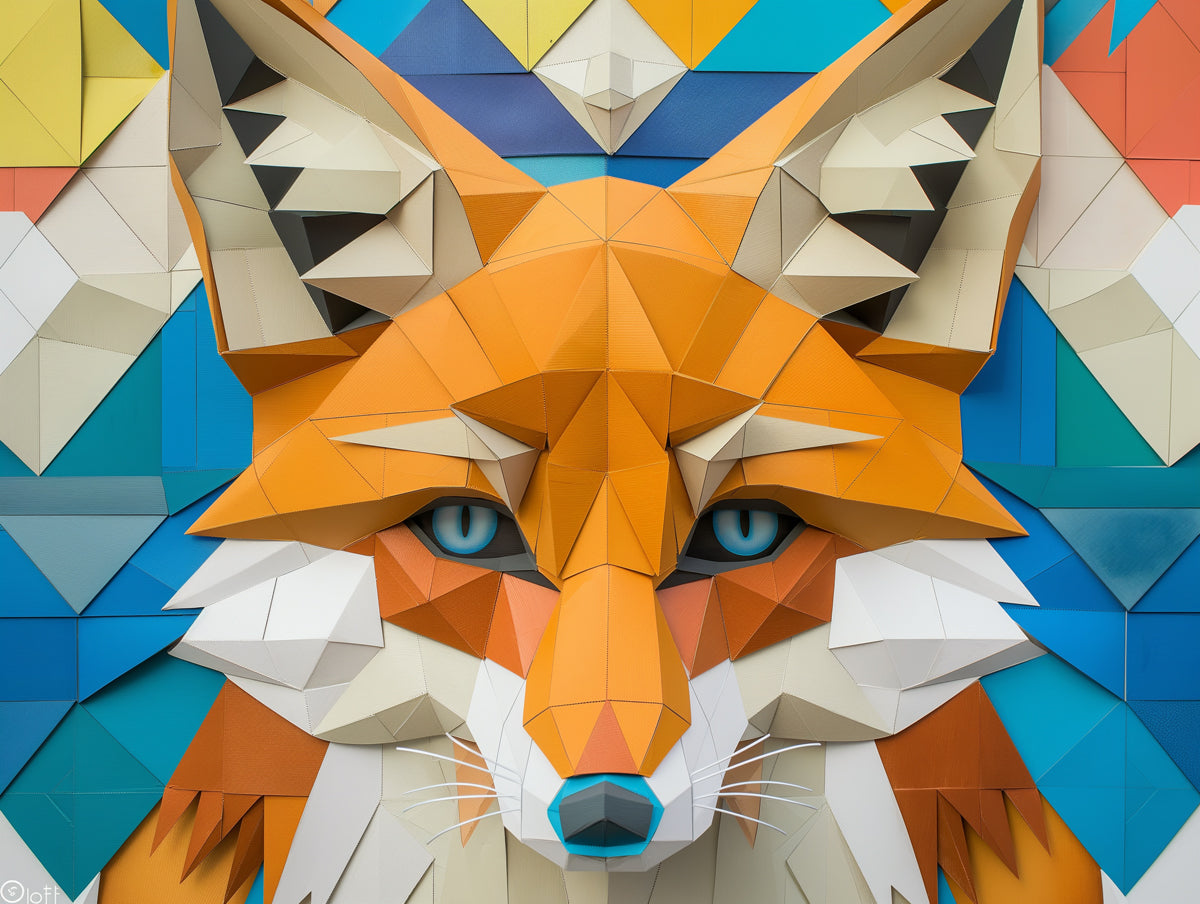 Geometric Fox Mural Wallpaper in Room | Various Colors (Orange, Blue, etc.) of Geometric Fox