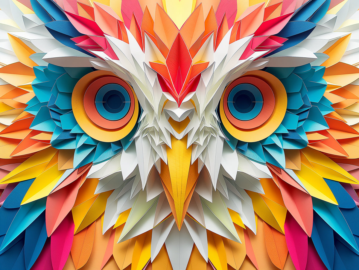 Geometric Owl Mural Wallpaper in Room | Various Colors (Orange, Blue, etc.)