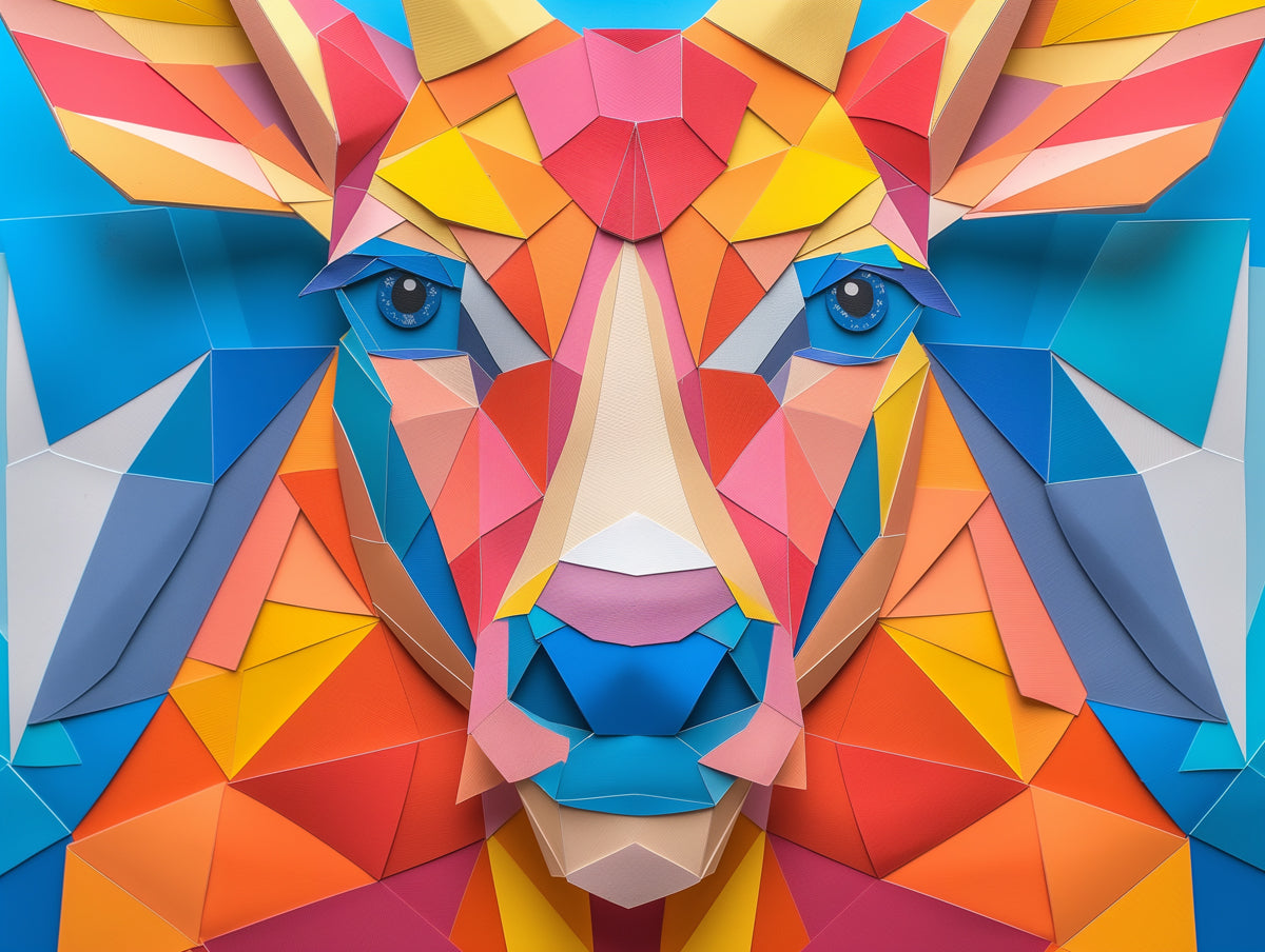 Geometric Deer Mural Wallpaper in Room | Various Colors (Orange, Blue, etc.)
