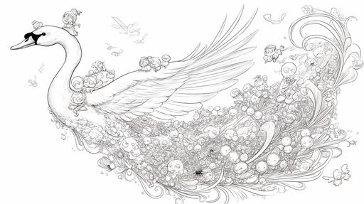 Swan and Fantasy Elements Mural Wallpaper | Black White and Gray Swan