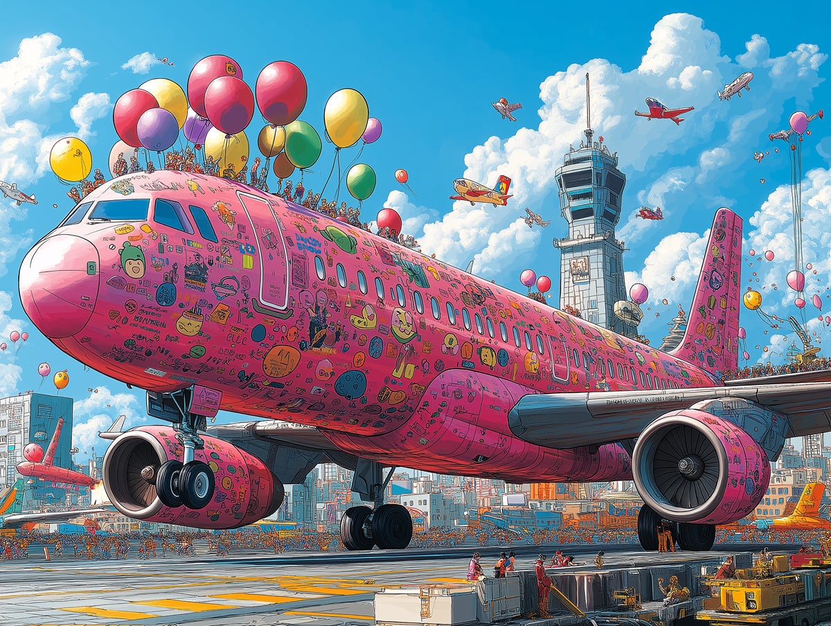Decorated Airplane Mural Wallpaper in Bedroom | Various Colors (Pink, Blue, etc.) of Airplane