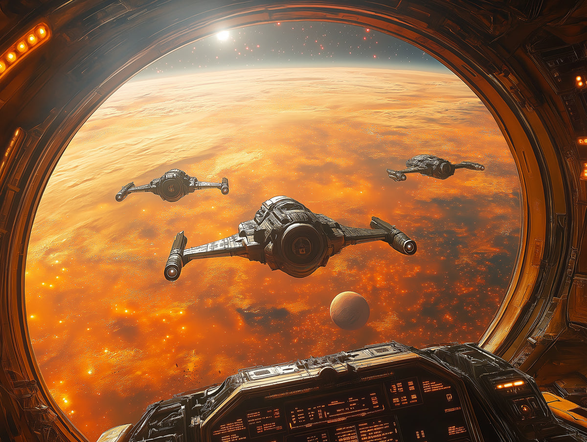 Space Fighter Jets Mural Wallpaper in Bedroom | Various Colors (Orange, Gray, etc.) of sci-fi Space