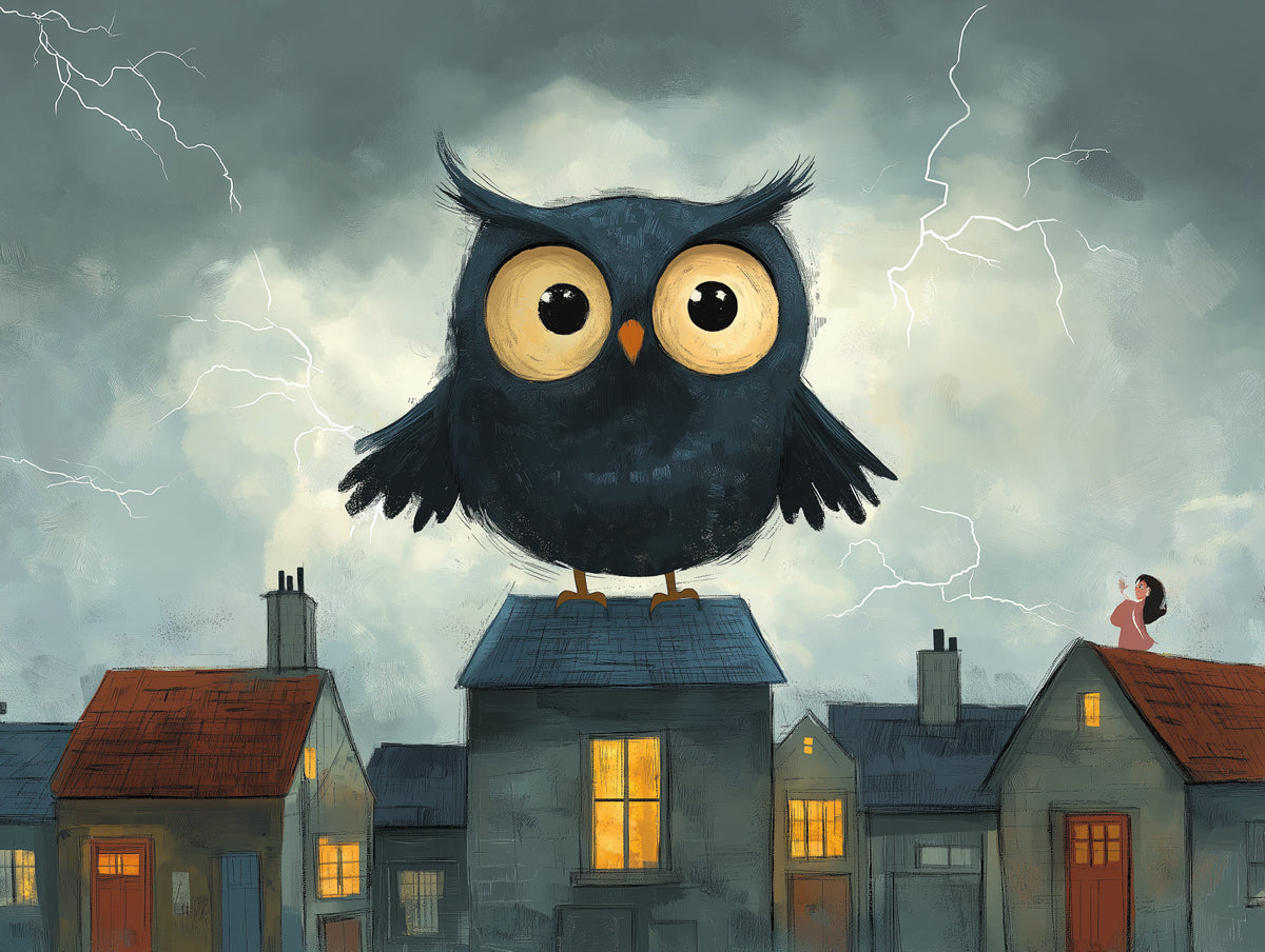 Cartoon Owl Mural Wallpaper in Nursery | Various Colors (Black, Yellow, etc.) of Owl