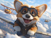 Corgi Pilot Mural Wallpaper in Bedroom | Various Colors (Brown, Blue, etc.) of Corgi Pilot 