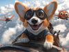 Corgi Pilot Mural Wallpaper in Bedroom | Various Colors (Brown, Blue, etc.) of Corgi Pilot 