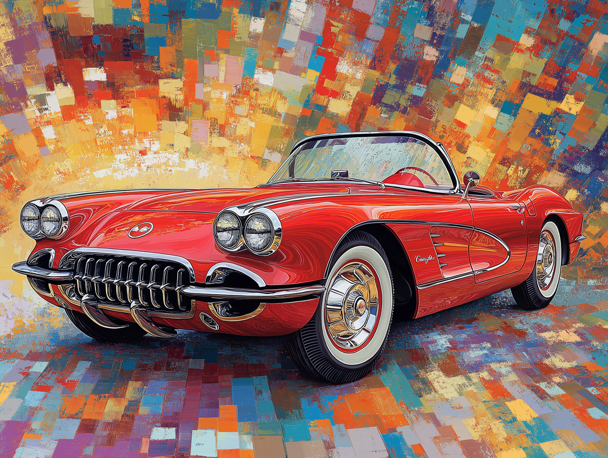 Red Classic Car Mural Wallpaper in Cafe | Various Colors (Red, Orange, etc.)
