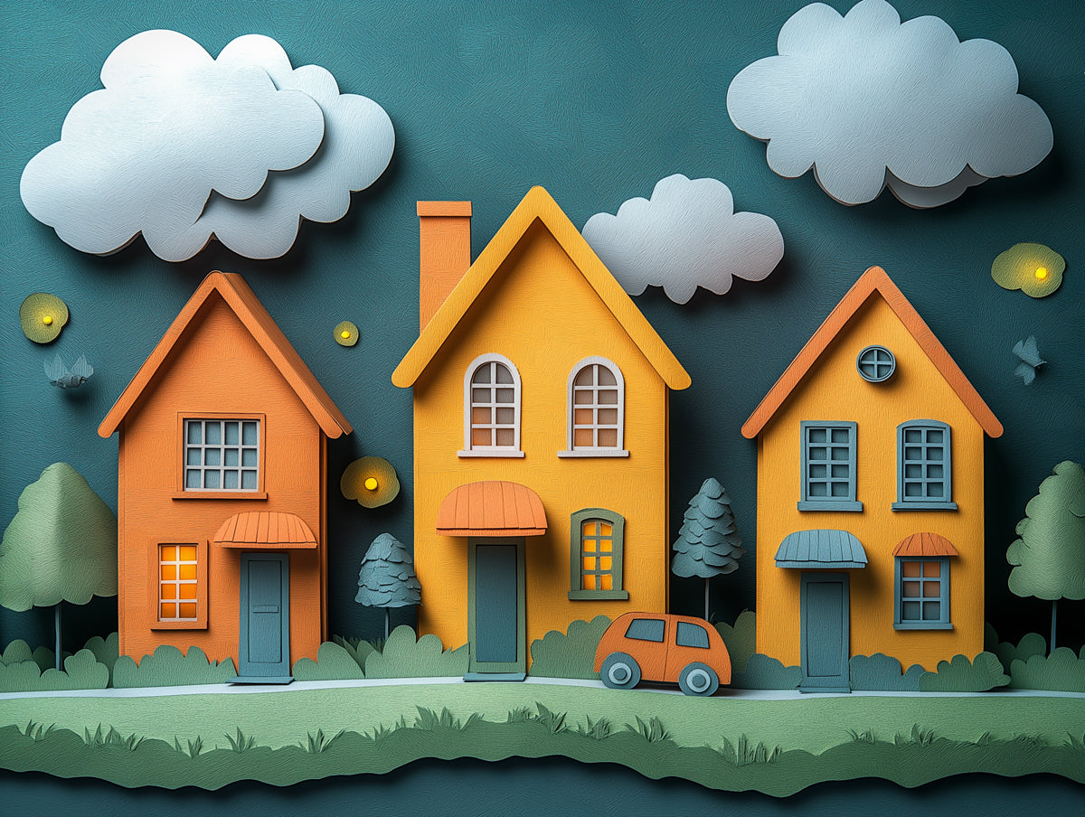 Colorful Houses Mural Wallpaper in Children¡¯s Room | Various Colors (Yellow, Orange, etc.) of Colorful Houses
