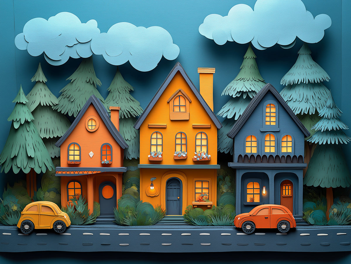 Colorful Houses Mural Wallpaper in Children¡¯s Room | Various Colors (Yellow, Orange, etc.) of Colorful Houses