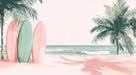 Surfboard and Palm Mural Wallpaper | Pink, Green, Blue - Green