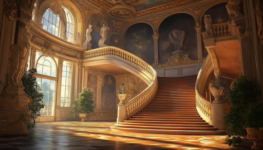 Baroque Staircase Mural Wallpaper | Brown, Gold, Cream