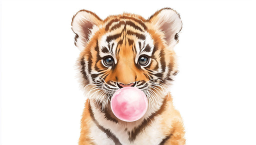 Tiger Cub with Bubble Mural Wallpaper | Orange, Black, Pink