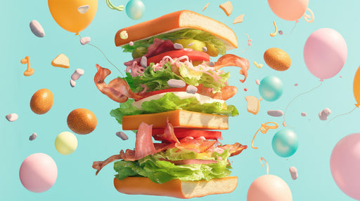 Floating Sandwich Mural Wallpaper | Green, Orange, Blue, Multicolored