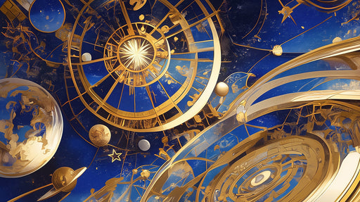 Celestial Orrery Mural Wallpaper | Blue, Gold, Multicolored