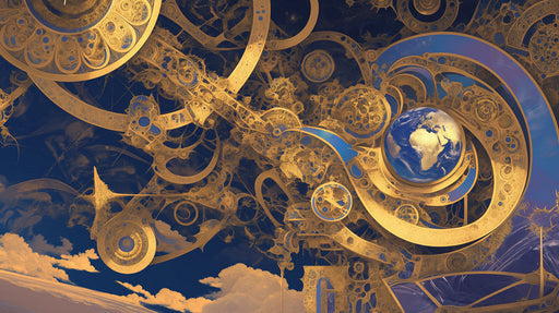 Celestial Orrery Mural Wallpaper | Blue, Gold, Multicolored