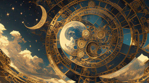 Cosmic Mechanism Mural Wallpaper | Dark Blue, Gold, White