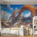 Futuristic Cityscape Mural Wallpaper | Blue, Orange, Multicolored