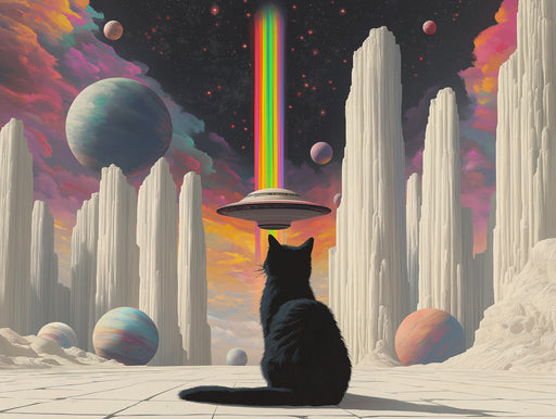 Alien Landscape with Cat Mural Wallpaper | Multicolored, Black