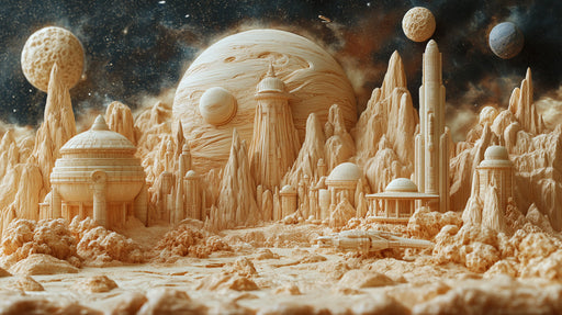 Sandy Planet Settlement Mural Wallpaper | Beige, Brown, Black