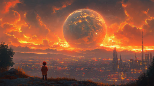 Sunset on Alien City Mural Wallpaper | Orange, Red, Black