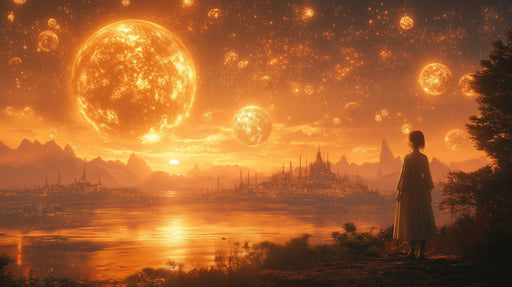 Stellar Reverie Mural Wallpaper | Orange, Gold, Black