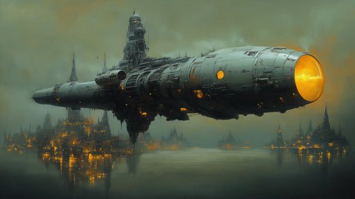 Gigantic Space Vessel Mural Wallpaper | Green, Yellow, Dark Gray