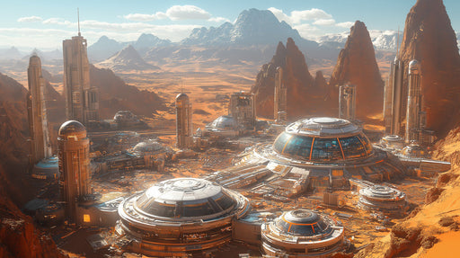 Desert Planet Outpost Mural Wallpaper | Orange, Brown, Gray