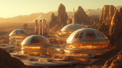 Desert Planet Outpost Mural Wallpaper | Orange, Brown, Gray