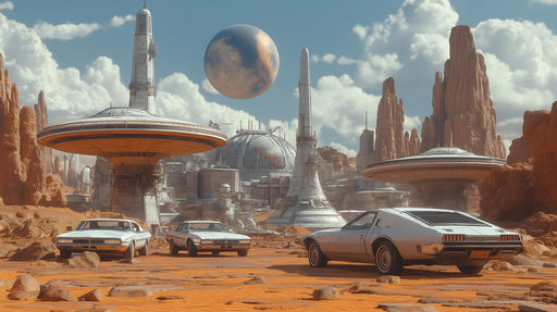 Futuristic Desert City Mural Wallpaper | Orange, Gray, Blue