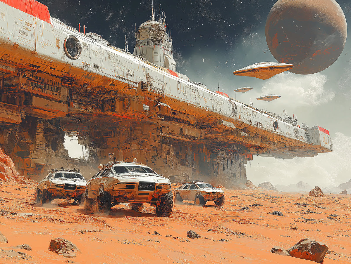 UFO Invasion Mural Wallpaper | Orange, Green, Black