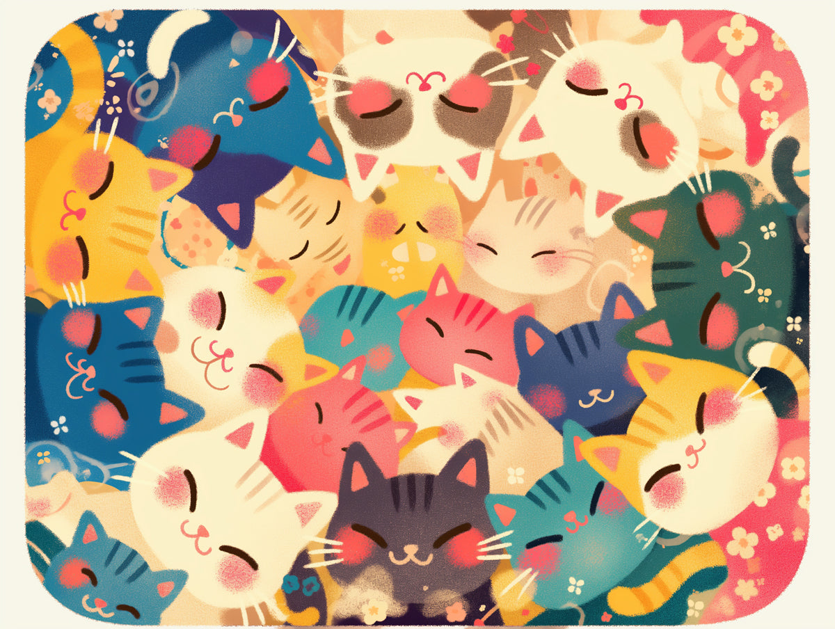 Multicolored Cat Mural Wallpaper | Bright Colors with Multiple Cat Faces