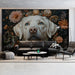 Labrador Retriever Mural Wallpaper | Dark Background with Floral and Shell Elements