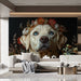 Labrador Retriever Mural Wallpaper | Dark Background with Floral and Shell Elements