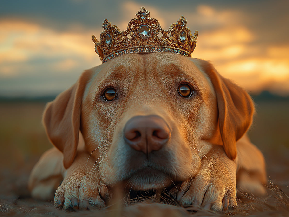 Labrador with Crown Mural Wallpaper | Sunset Background