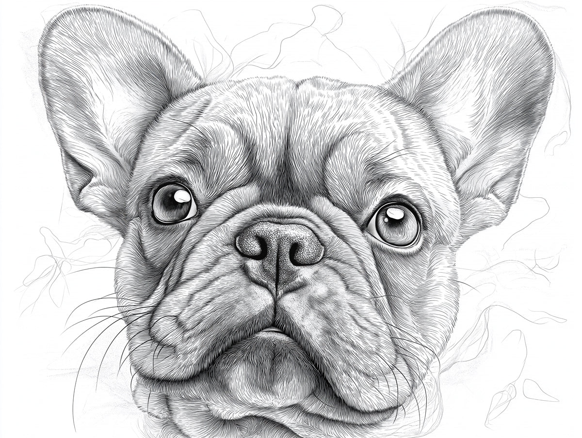 French Bulldog Mural Wallpaper | Black - and - White with Subtle Line Elements