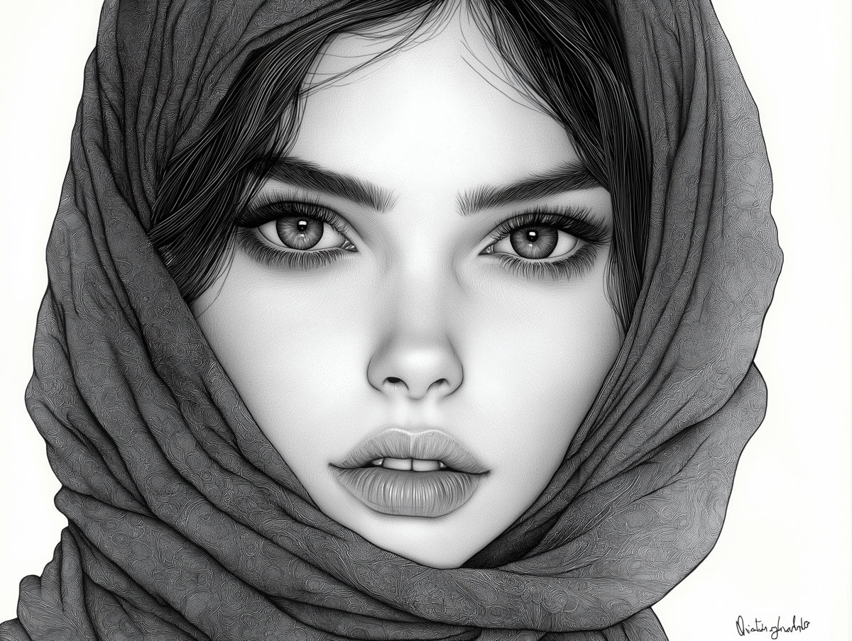 Woman with Veil Mural Wallpaper | Black - and - White with Dramatic Eyes