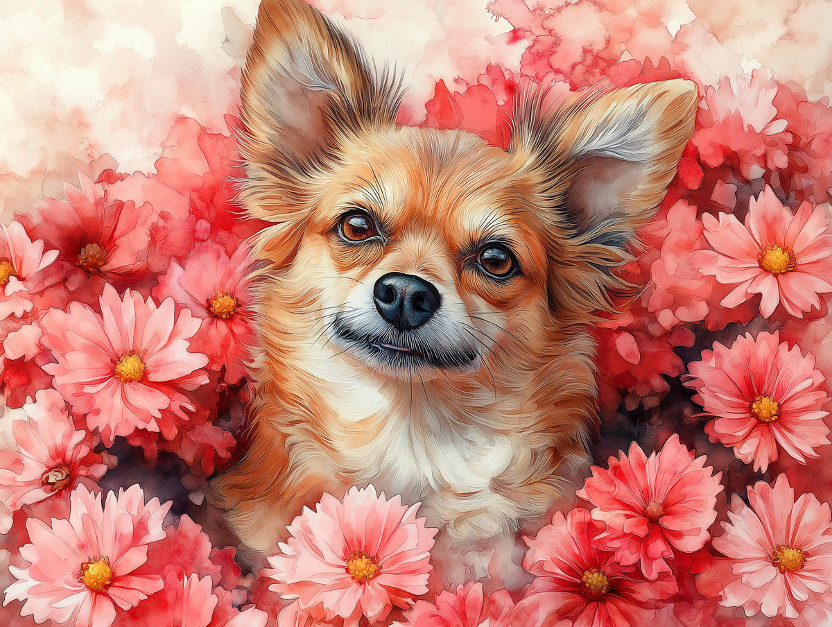 Chihuahua Mural Wallpaper | Pink Floral with Playful Vibe