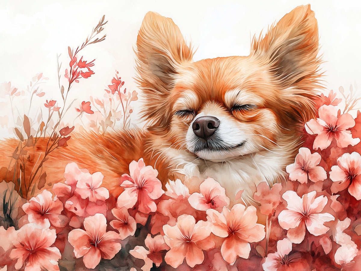 Chihuahua Mural Wallpaper | Pink Floral with Playful Vibe