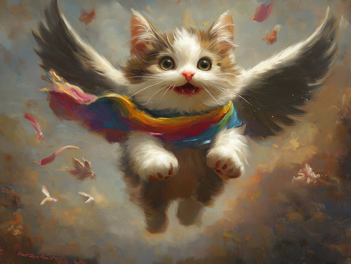 Flying Kitten with Wings Mural Wallpaper | Magical and Dreamy Background