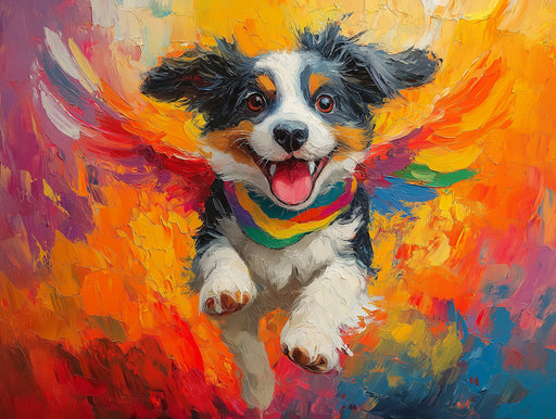Australian Shepherd Mural Wallpaper | Colorful and Artistic with Rainbow Scarf