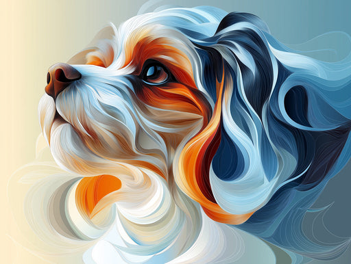 Colorful Dog Mural Wallpaper | Blue - Orange Hued with Flowing Fur