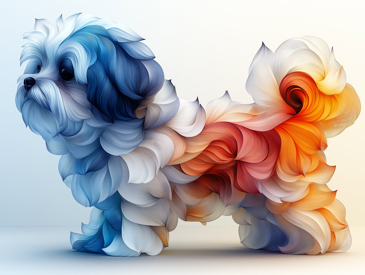 Abstract Dog Mural Wallpaper | Soft Color Palette with Floral - like Fur