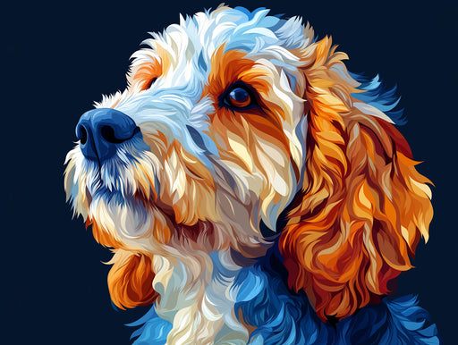 Textured Dog Mural Wallpaper | Dark Blue Background with Colorful Fur